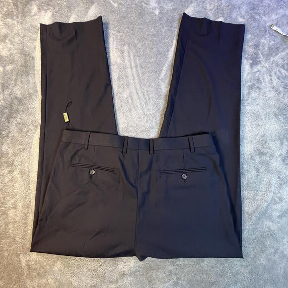 Adolfo Pants Mens 38x32 Black Wool Cashmere Super 140s Dress Slacks Flat Front - Picture 12 of 14